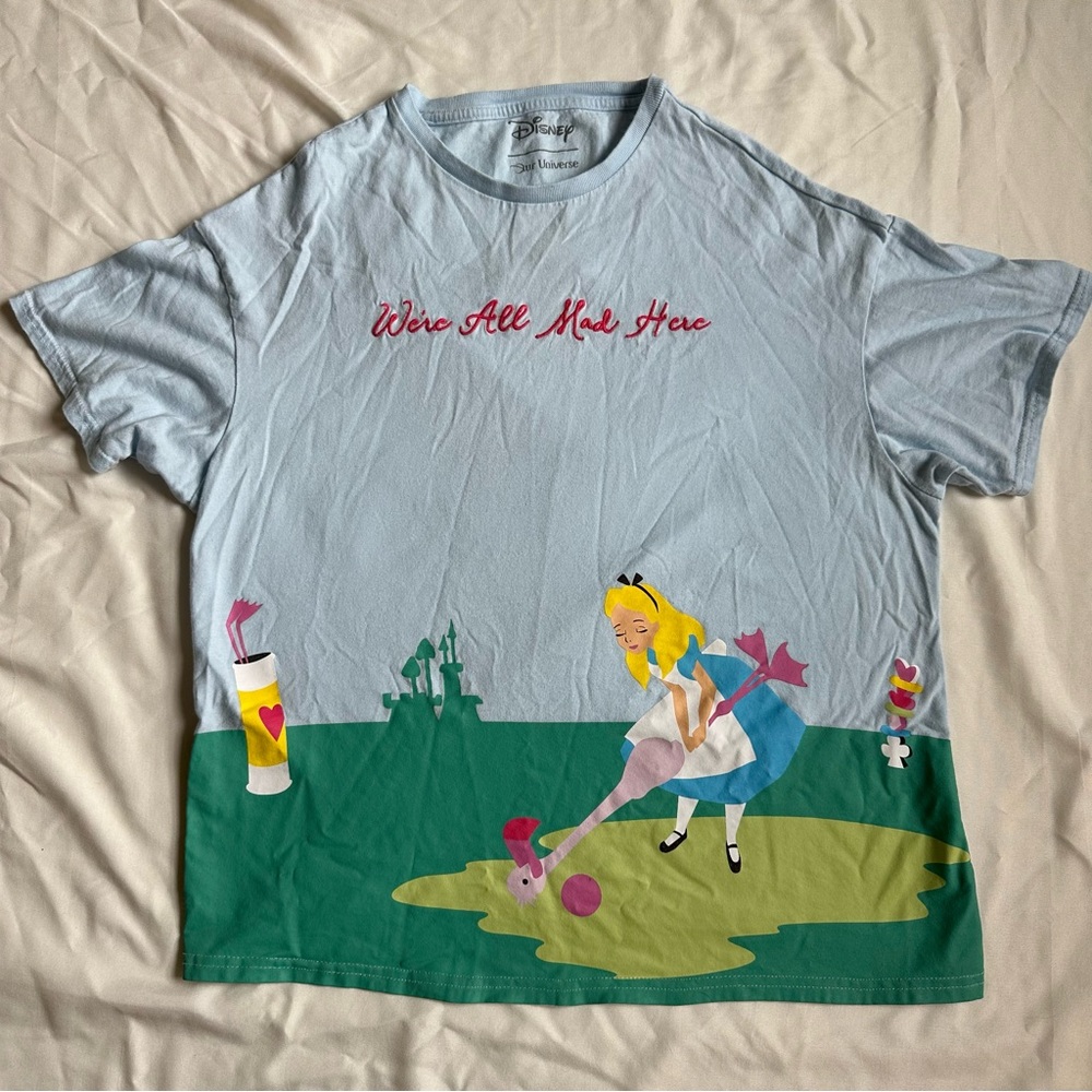 Women Disney Our Universe Alice in Wonderland We’re All Mad Here T Shirt XS